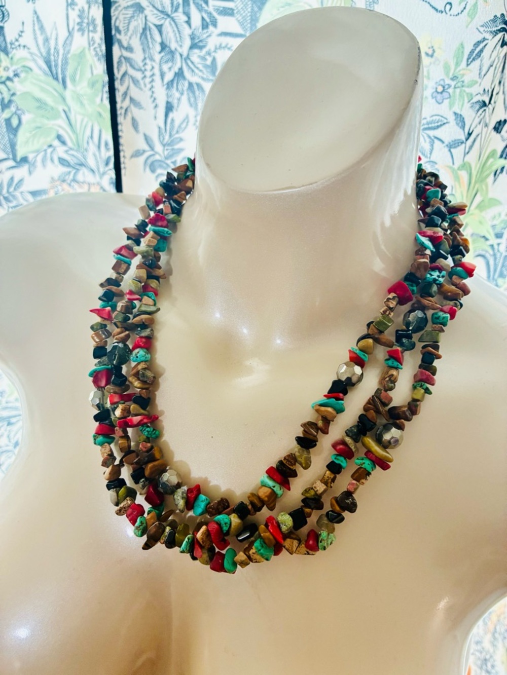 3 Layered Boho Festival Multi-Color Natural Stone Chip Necklace - Women Jewelry